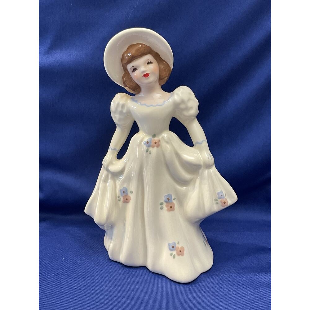 Florence Kay Porcelain Lady in Dress and Bonnet Bud Vase